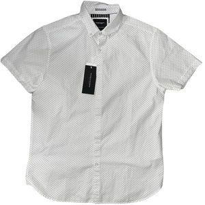 Men’s Denim & Flower Ricky Singh White W/ Black Polka Dot Button Down Size M NWT